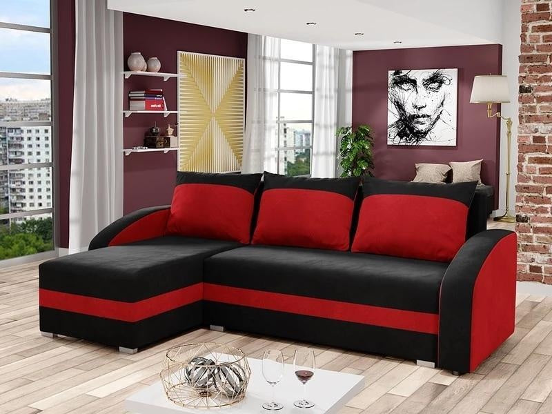 CORNER SOFA BED VELVET BLACK / RED 236cm / FOAMwidth: 236 cmdepth: 144cmHeight: 85 cmsleeping area: 200 x 120 cmAnna Furniture