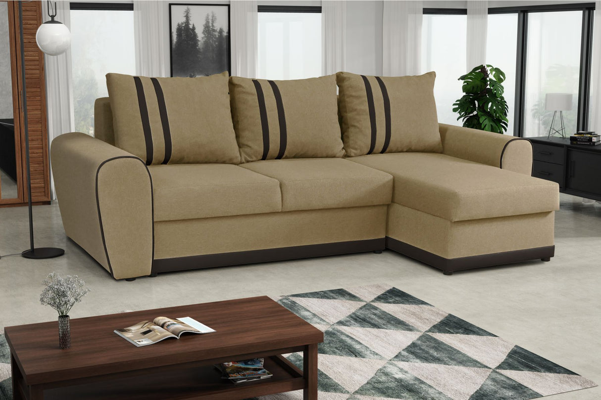 CORNER SOFA BED DORIS 246CM 2X STORAGE SPACE UNIVERSAL RIGHT/LEFT CORNER / BONELL SPRINGS + FOAMTHIS MODEL IS UNIVERSAL WHICH MEANS YOU CAN CHOOSE CORNER SIDE DURING ASSEMBLYBONELL SPRINGS + FOAM 2X Storage space 3X pillow included CHOICE OF COLOR Product