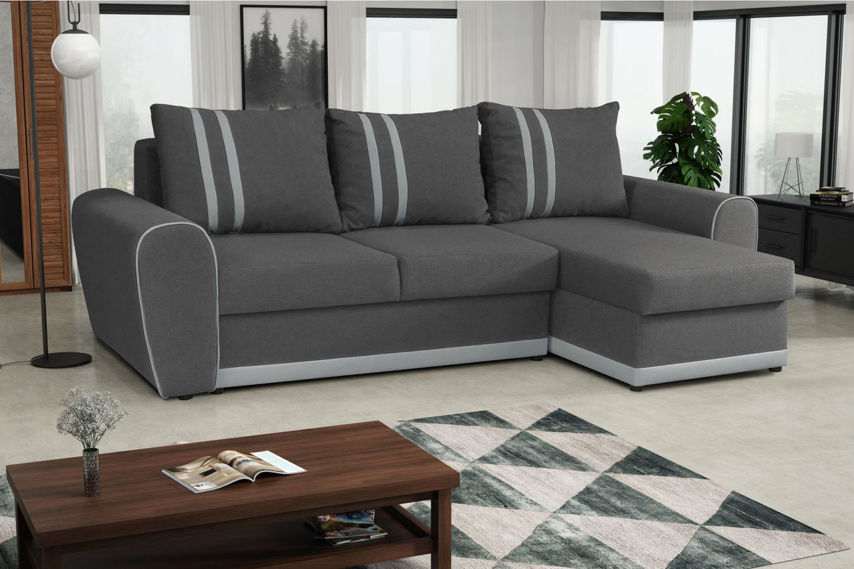 CORNER SOFA BED DORIS 246CM 2X STORAGE SPACE UNIVERSAL RIGHT/LEFT CORNER / BONELL SPRINGS + FOAMTHIS MODEL IS UNIVERSAL WHICH MEANS YOU CAN CHOOSE CORNER SIDE DURING ASSEMBLYBONELL SPRINGS + FOAM 2X Storage space 3X pillow included CHOICE OF COLOR Product