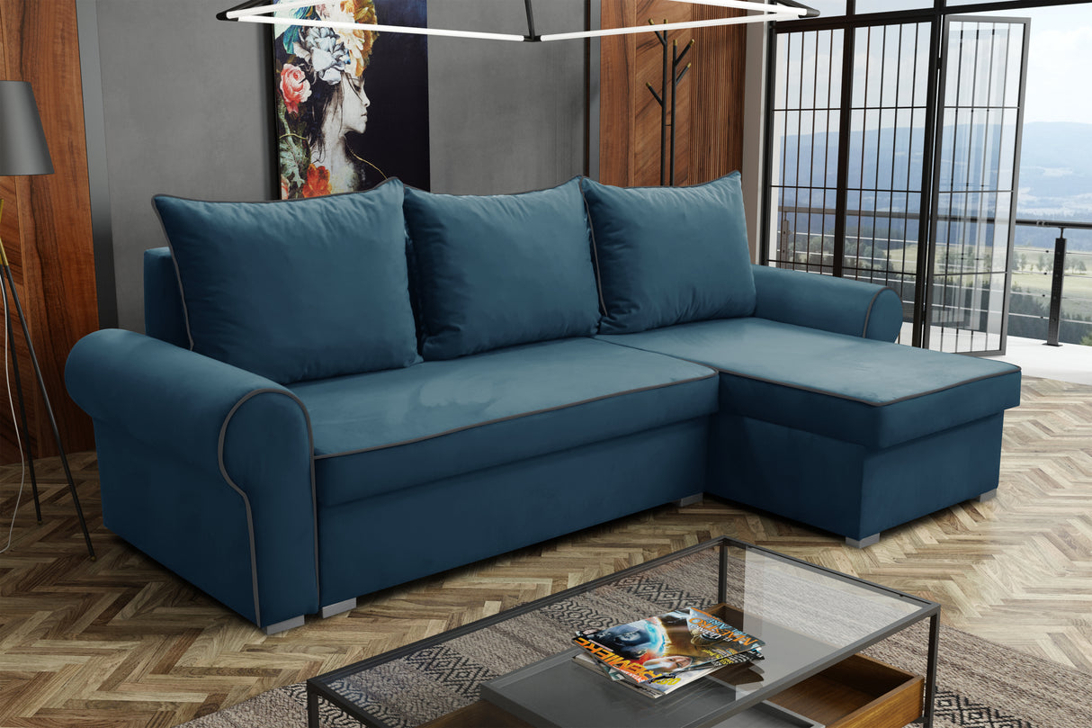 UNIVERSAL CORNER SOFA BED LORD 244cm 2X STORAGE SPACE CHOICE OF COLORS / FOAMTHIS MODEL IS UNIVERSAL WHICH MEANS YOU CAN CHOOSE CORNER SIDE DURING ASSEMBLY3x PILLOWS INCLUDED2X STORAGE SPACEMADE IN MANILA FABRIC CLICK HERE2X STORAGE SPACEManila are charac