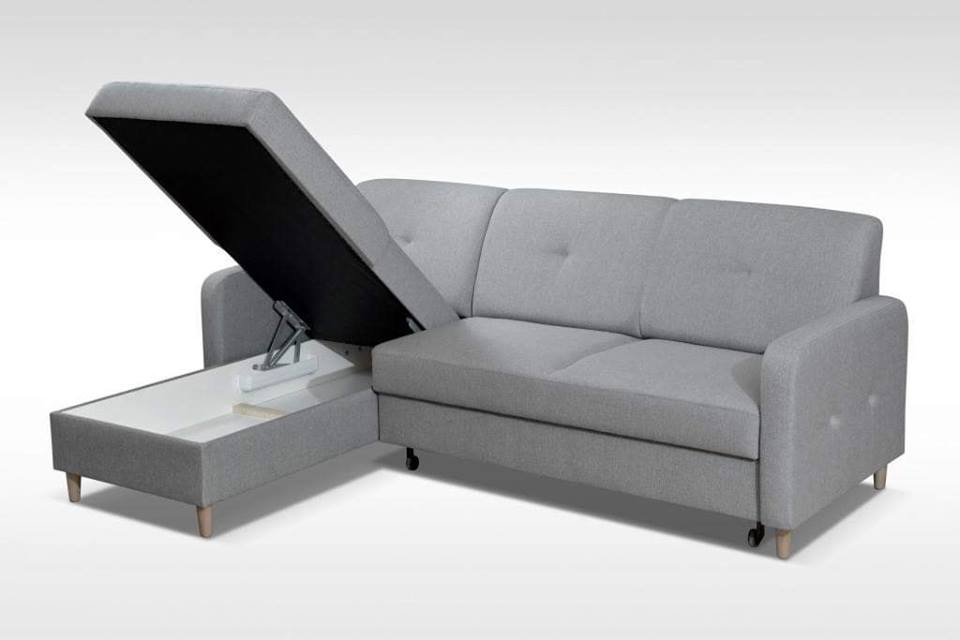 CORNER SOFA BED MILLI HUGO 100 BLACK 220cm / SPRINGS + FOAMMADE IN HUGO FABRIC CLICK HEREWavy springs ✔ Easy to turn it into bed ✔ Storage space✔ Wooden legs ✔ Dimensions: W: 220cm D:165cm, H of seat 42cmAnna Furniture