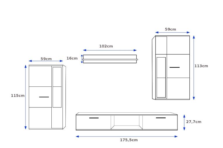 TV WALL UNIT SAMBA SET WITH SIDEBOARD WHITEFlat packed for self-assembly with a clear and easy instructions. Modern design makes it suitable for any interior.CUPBOARD: Dimensions: width 140 cm height 80 cm depth. 40 cm EXTRAS FOR BOTH WALL UNIT AND SIDEBO