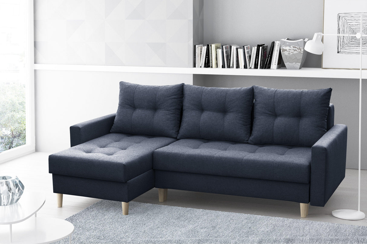 CORNER SOFA BED BRIAN 2X STORAGE SPACE MALMO 96 222x140cm universal RIGHT/LEFT CORNER / BONELL SPRINGS + FOAMTHIS MODEL IS UNIVERSAL WHICH MEANS YOU CAN CHOOSE CORNER SIDE DURING ASSEMBLYMADE IN MALMO FABRIC CLICK HERE3x PILLOWS INCLUDED2X STORAGE SPACEWO
