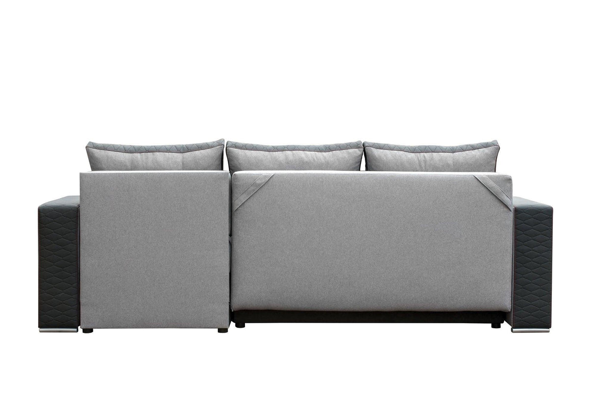 CORNER SOFA BED SAM GREY /BLACK 236CM 2X STORAGE SPACE universal RIGHT/LEFT CORNER / BONELL SPRINGS + FOAMTHIS MODEL IS UNIVERSAL WHICH MEANS YOU CAN CHOOSE CORNER SIDE DURING ASSEMBLY3x PILLOWS INCLUDED2X STORAGE SPACE BONELL SPRINGS + FOAM - length: 236