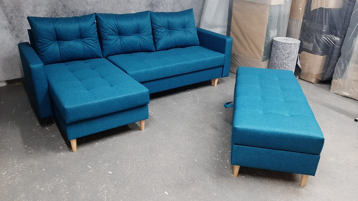 CORNER SOFA BED BRIAN 2X STORAGE SPACE MALMO 85 222x140cm universal RIGHT/LEFT CORNER / BONELL SPRINGS + FOAMTHIS MODEL IS UNIVERSAL WHICH MEANS YOU CAN CHOOSE CORNER SIDE DURING ASSEMBLYMADE IN MALMO FABRIC CLICK HERE3x PILLOWS INCLUDED2X STORAGE SPACEWO