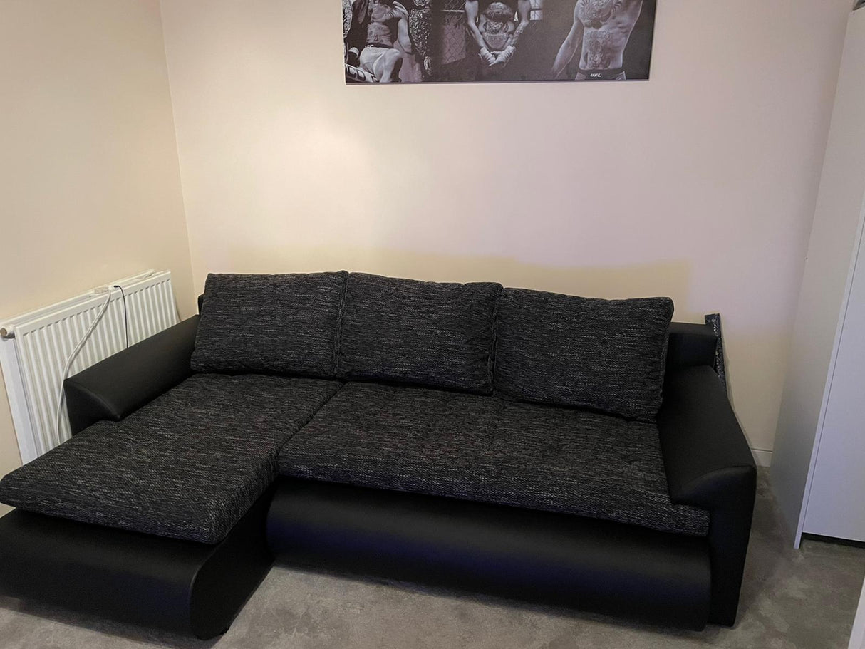 CORNER SOFA BED PRADO LAWA 6/11 226CM / SPRINGS + FOAMSEAT AND CUSHIONS MADE IN LAWA FABRIC CLICK HERE BOTTOM AND SIDES MADE ON FAUX LEATHER SOFT CLICK HERECORNER SOFA BED PRADAWAVY SPRINGSFOAM T30SLEEPING FUNCTIONDIMENSTIONS:WIDTH: 226cmDEPTH: 152CMHEIGH