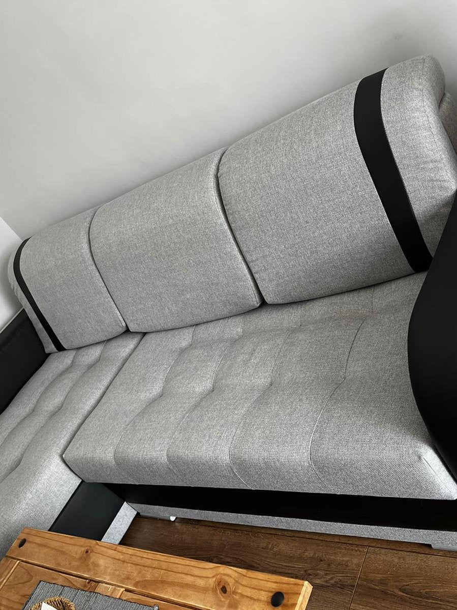 CORNER SOFA BED DINA 236CM 2X STORAGE SPACE GREY/BLACK INARI 91/1114 UNIVERSAL CORNER RIGHT/LEFT CORNER / BONELL SPRINGS + FOAMVIEW ALL COLORS CLICK HERETHIS MODEL IS UNIVERSAL WHICH MEANS YOU CAN CHOOSE CORNER SIDE DURING ASSEMBLYBONELL SPRINGS + FOAM 2
