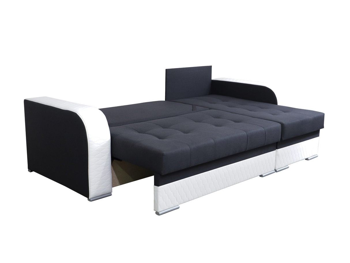 CORNER SOFA BED SAM GRAPHITE / WHITE 236CM 2X STORAGE SPACE universal RIGHT/LEFT CORNER / BONELL SPRINGS + FOAMTHIS MODEL IS UNIVERSAL WHICH MEANS YOU CAN CHOOSE CORNER SIDE DURING ASSEMBLY3x PILLOWS INCLUDED2X STORAGE SPACE BONELL SPRINGS + FOAM - length