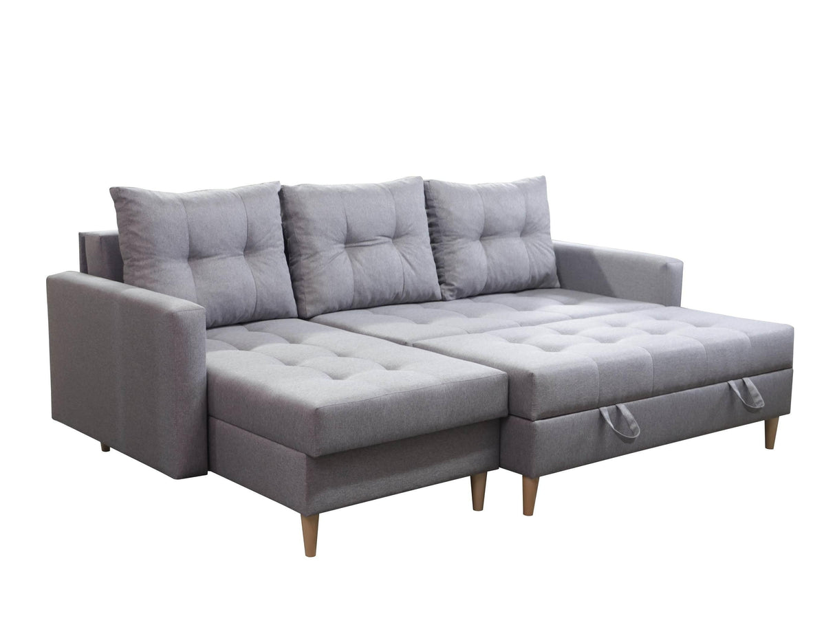 CORNER SOFA BED BRIAN 222CM + STORAGE PUFF / OTTOMAN CHOICE OF COLOR UNIVERSAL RIGHT/LEFT CORNER / BONELL SPINGS + FOAMTHIS MODEL IS UNIVERSAL WHICH MEANS YOU CAN CHOOSE CORNER SIDE DURING ASSEMBLYMADE IN MALMO FABRIC CLICK HERE3x PILLOWS INCLUDED2X STORA