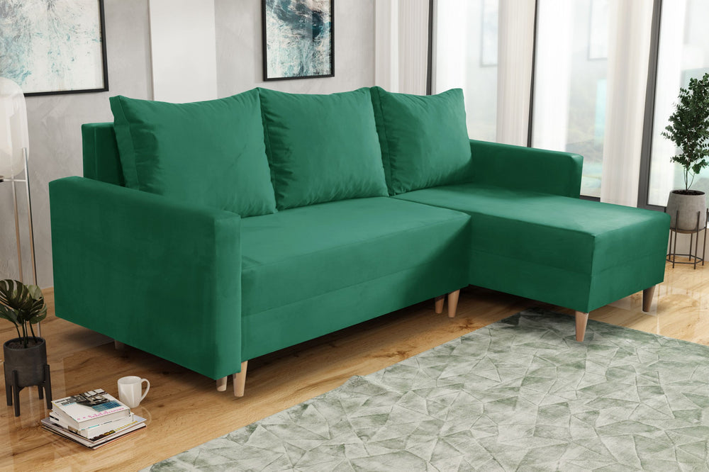 NEW! CORNER SOFA BED SNUGGY 222CM MANILA 35 UNIVERSAL CORNER RIGHT/LEFT / FOAMTHIS MODEL IS UNIVERSAL WHICH MEANS YOU CAN CHOOSE CORNER SIDE DURING ASSEMBLY3x PILLOWS INCLUDED1X STORAGE SPACESOFT TOUCH FABRC MANILA CLICK HERE DIMENTIONS 222X137.5CM SLEEPI