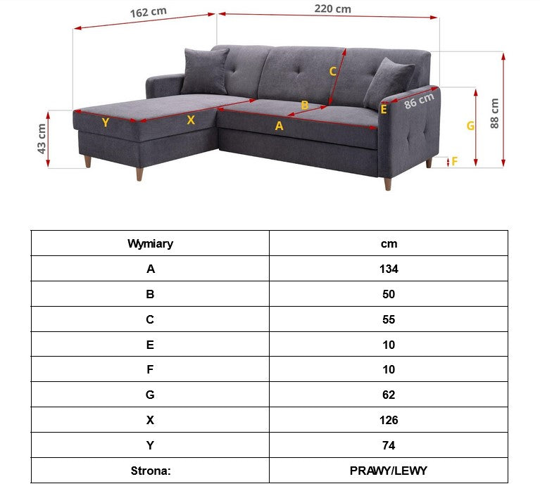 CORNER SOFA BED MILLI HUGO 100 BLACK 220cm / SPRINGS + FOAMMADE IN HUGO FABRIC CLICK HEREWavy springs ✔ Easy to turn it into bed ✔ Storage space✔ Wooden legs ✔ Dimensions: W: 220cm D:165cm, H of seat 42cmAnna Furniture