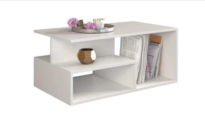 COFFEE TABLE PRIMA WHITE 90X51CMDIMENSIONS: Width: 90 cm-Depth: 51 cmHeight: 43 cm Usage: The surface of the furniture should be cleaned with a soft cloth. Avoid using harsh chemicals. In the package: Assembly instructions with all necessary assembly acce
