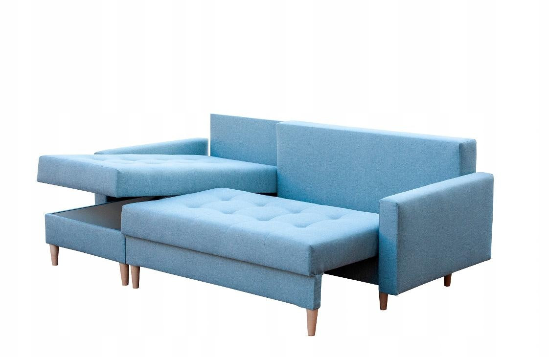 CORNER SOFA BED BRIAN 222x140CM 2X STORAGE SPACE Universal CORNER RIGHT/LEFT / BONELL SPINGS + FOAMTHIS MODEL IS UNIVERSAL WHICH MEANS YOU CAN CHOOSE CORNER SIDE DURING ASSEMBLYMADE IN MALMO FABRIC CLICK HERE3x PILLOWS INCLUDED2X STORAGE SPACEWOODEN LEGSP