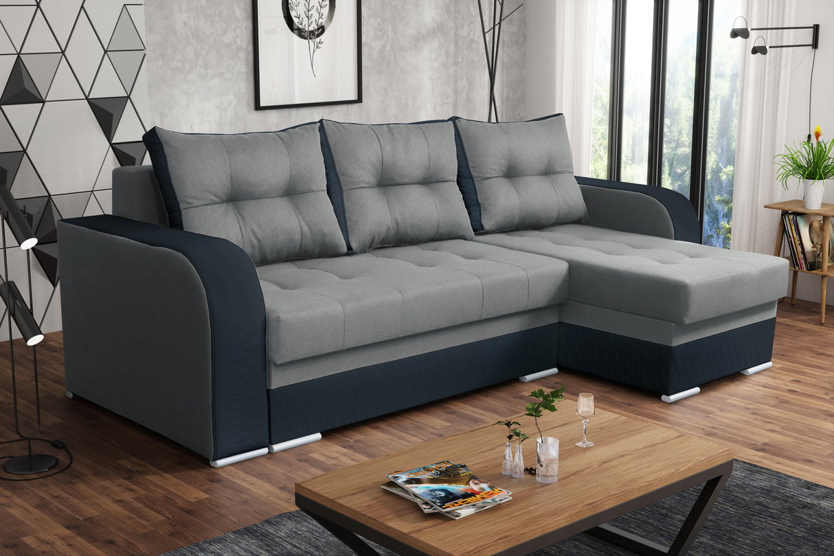 CORNER SOFA BED SAM TWIST 19 / 20 236CM 2X STORAGE SPACE universal RIGHT/LEFT CORNER / BONELL SPRINGS + FOAMTHIS MODEL IS UNIVERSAL WHICH MEANS YOU CAN CHOOSE CORNER SIDE DURING ASSEMBLY3x PILLOWS INCLUDED2X STORAGE SPACE BONELL SPRINGS + FOAM - length: 2