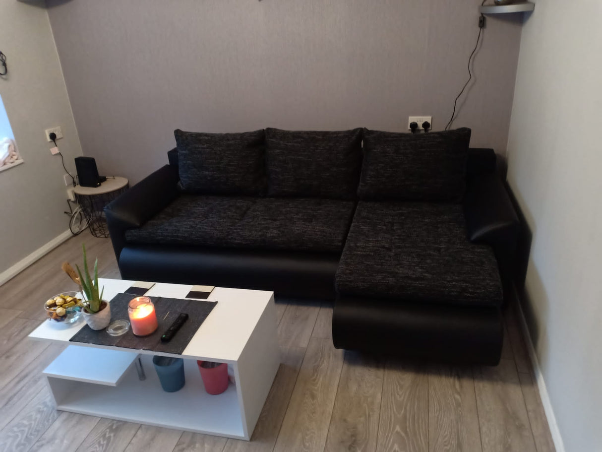 CORNER SOFA BED PRADO LAWA 6/11 226CM / SPRINGS + FOAMSEAT AND CUSHIONS MADE IN LAWA FABRIC CLICK HERE BOTTOM AND SIDES MADE ON FAUX LEATHER SOFT CLICK HERECORNER SOFA BED PRADAWAVY SPRINGSFOAM T30SLEEPING FUNCTIONDIMENSTIONS:WIDTH: 226cmDEPTH: 152CMHEIGH