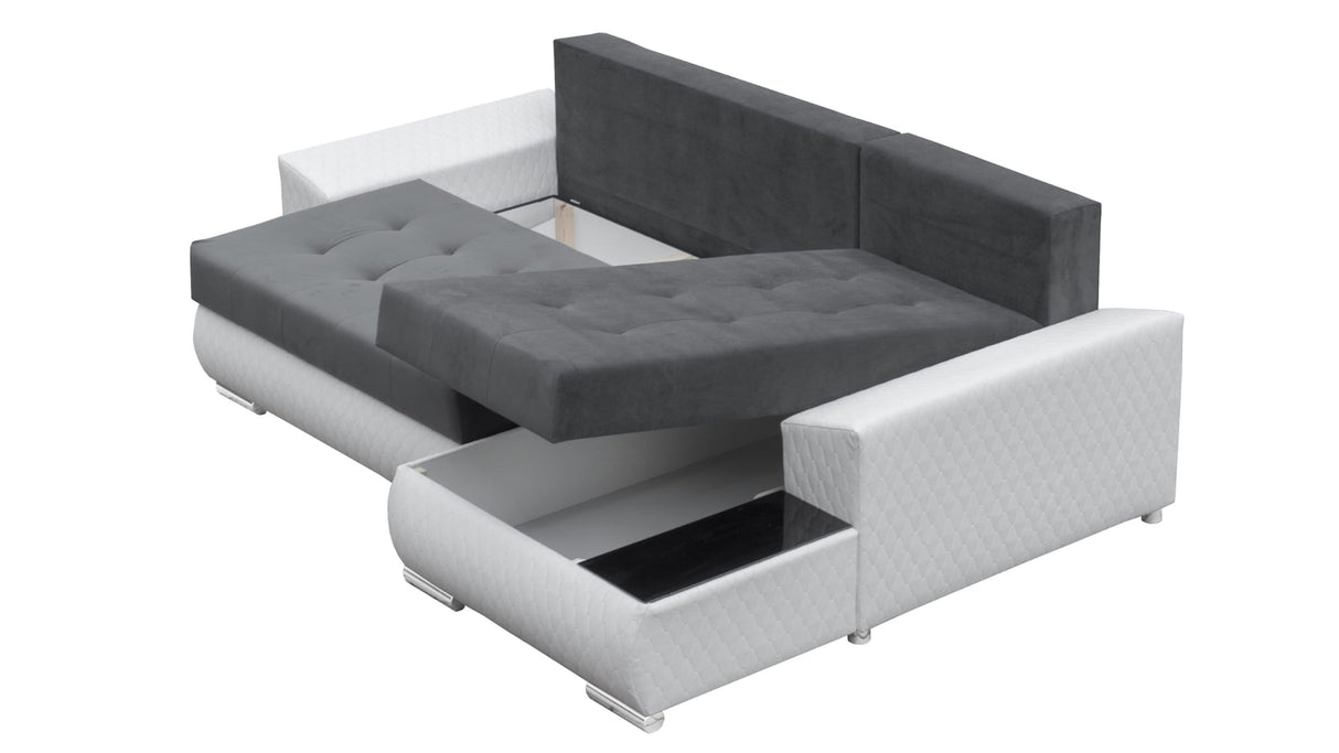 CORNER SOFA BED LONDON 2315/W53 252CM 2X STORAGE SPACE STAIN RESISTANT EASY CLEAN FABRIC / BONELL SPRINGS + FOAM252X167CMSLEEPING AREA 200X140CMFABRIC:CASABLANCA + FAUX LEATHERFEATURES:2X STORAGE CONTAINERSGLASS SHELFSTAIN RESISTANT FABRICBONELL SPRINGS +