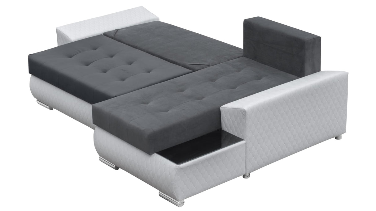CORNER SOFA BED LONDON 2316/1132 252CM 2X STORAGE SPACE STAIN RESISTANT EASY CLEAN FABRIC / BONELL SPRINGS + FOAM252X167CMSLEEPING AREA 200X140CMFABRIC:CASABLANCA + FAUX LEATHERFEATURES:2X STORAGE CONTAINERSGLASS SHELFSTAIN RESISTANT FABRICBONELL SPRINGS
