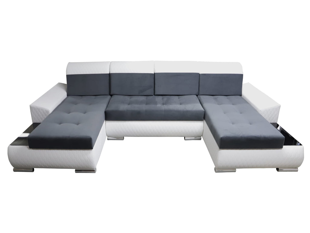 CORNER SOFA BED LONDON U SHAPE 2309/20/60 322CM 3X STORAGE SPACE STAIN RESISTANT EASY CLEAN FABRIC / BONELL SPRINGS + FOAMFABRIC:CASABLANCA + FAUX LEATHERFEATURES:3X STORAGE CONTAINERS2XGLASS SHELFSTAIN RESISTANT FABRICBONELL SPRINGS + FOAMCASABLANCAIs pr