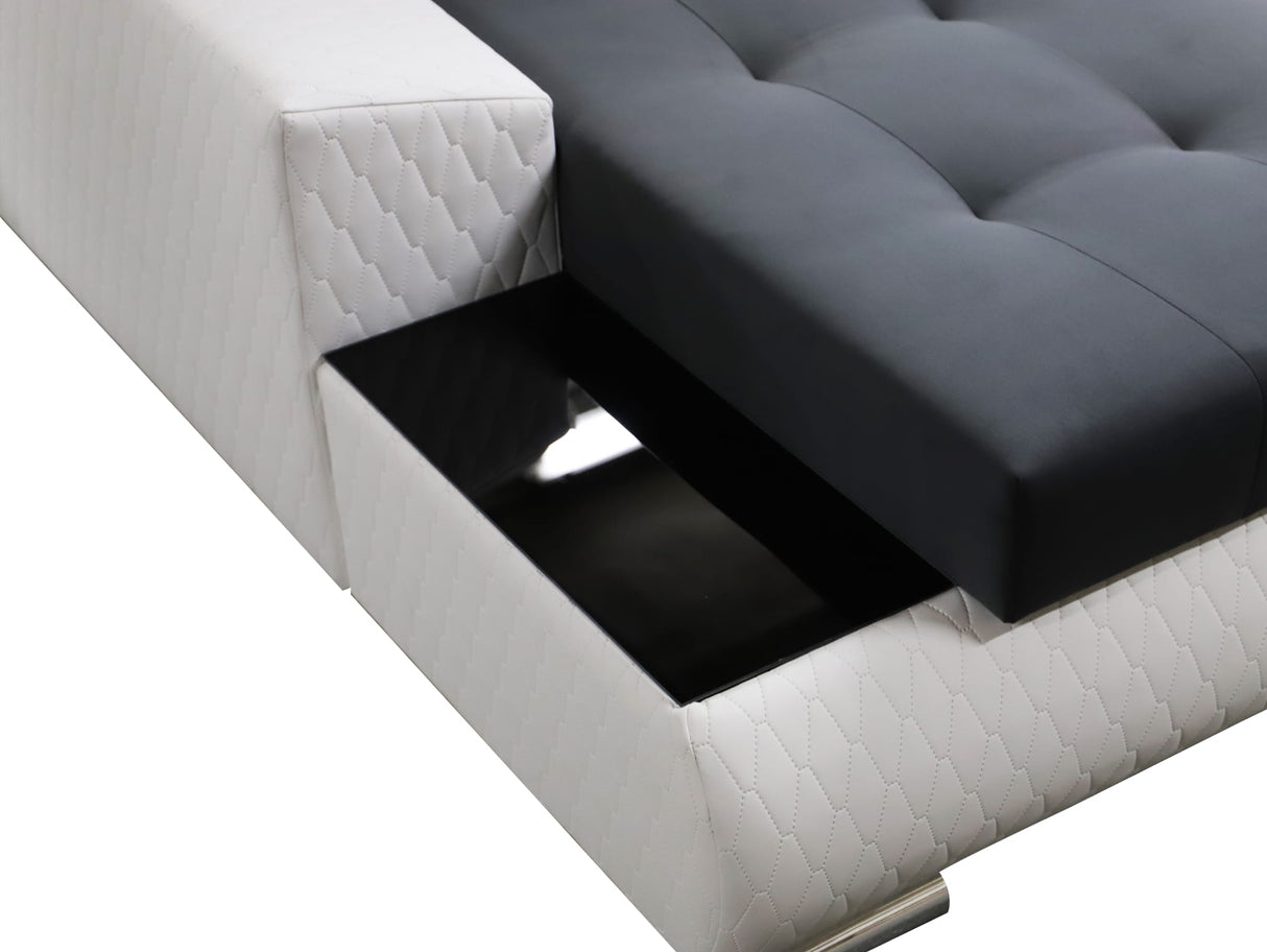 CORNER SOFA BED LONDON U SHAPE 2314/1114/60 322CM 3X STORAGE SPACE STAIN RESISTANT EASY CLEAN FABRIC / BONELL SPRINGS + FOAMFABRIC:CASABLANCA + FAUX LEATHERFEATURES:3X STORAGE CONTAINERS2XGLASS SHELFSTAIN RESISTANT FABRICBONELL SPRINGS + FOAMCASABLANCAIs