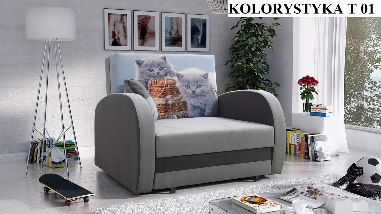 SINGLE SOFA BED TOLA 100CM *CHOICE OF COLORS* EASY CLEAN FABRIC / FOAMDimensions:- width 100 cm- height 85 cm- depth 97 cm- sleeping area 80/195 cm Made on a solid pine skeleton, the structure will allow for long-term and trouble-free use Sleeping functio