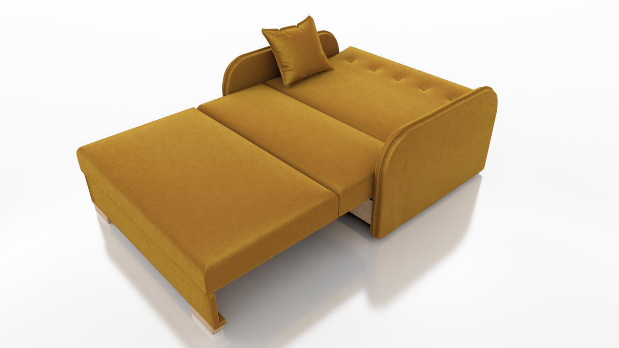 2 SEATER SOFA BED GOLDY 124CM EASY CLEAN FABRIC / SPRINGS + FOAMDimensions : width 124 cm height to the seat 38 cm side height 60 cm depth 100 cm seat depth 65 cm over sleeping 113/195 cm(no possibility to change dimensions) +/- 3BERLIN FABRIC CLICK HEREJ