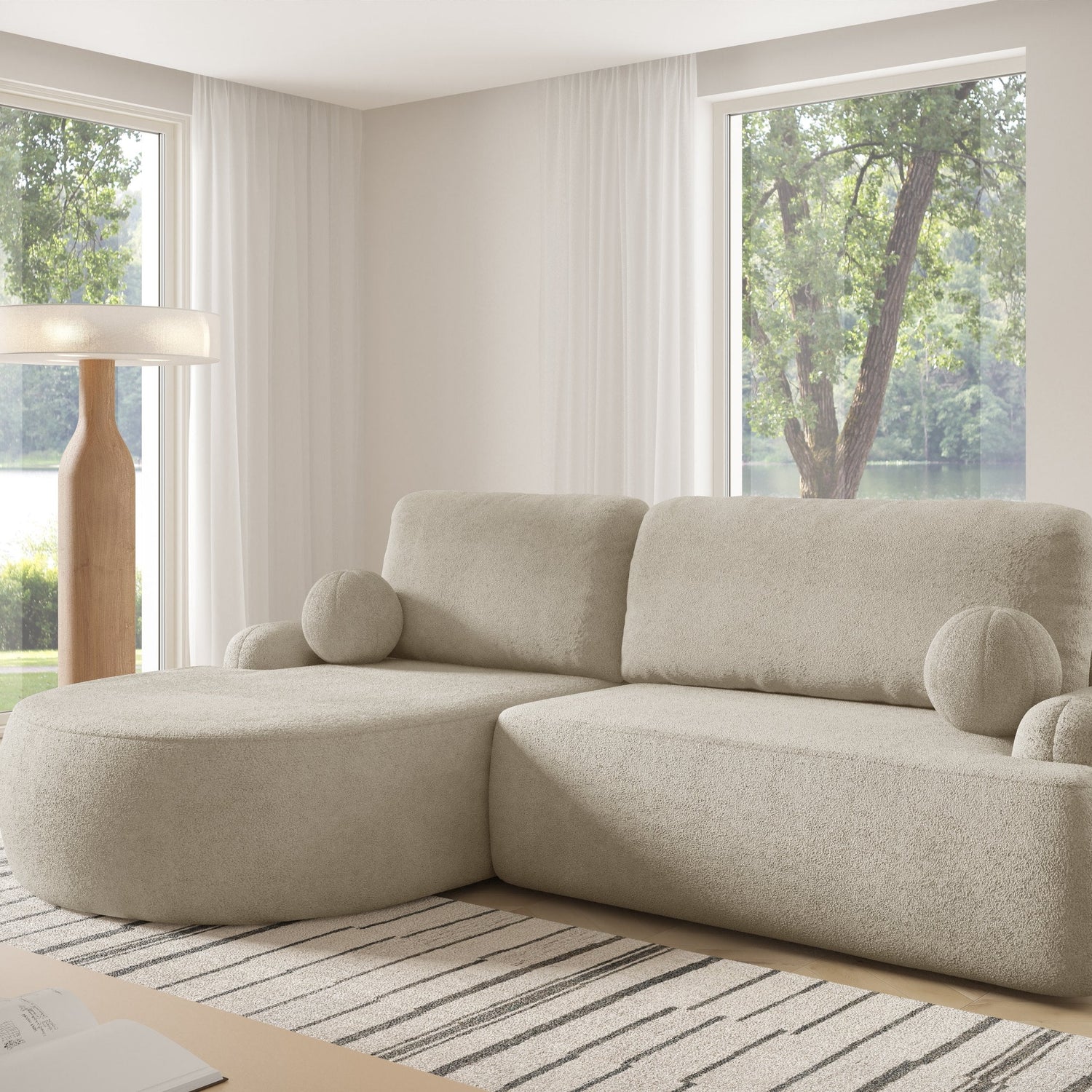 CORNER SOFA BED LUNA 264CM  / FOAM STAIN PROOF FABRIC