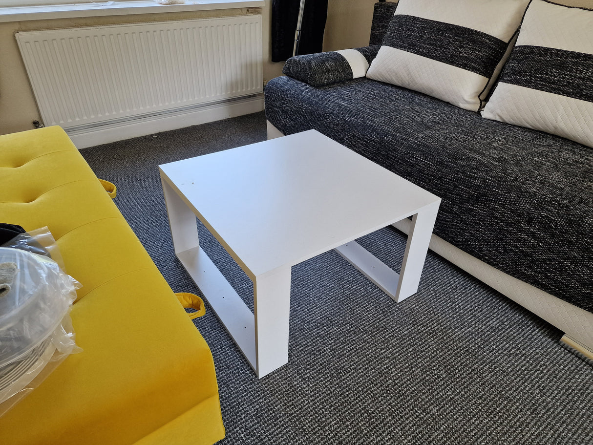 COFFEE TABLE LIVING ROOM LOFT MODERN MINI WHITE 67x67cmfunctionality easy assembly assembly instructions in the packagePerfect for the living room.its made of a double-laminated board with increased hardness, which makes the surface of the furniture more
