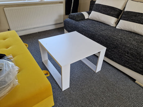 COFFEE TABLE LIVING ROOM LOFT MODERN MINI WHITE 67x67cmfunctionality easy assembly assembly instructions in the packagePerfect for the living room.its made of a double-laminated board with increased hardness, which makes the surface of the furniture more