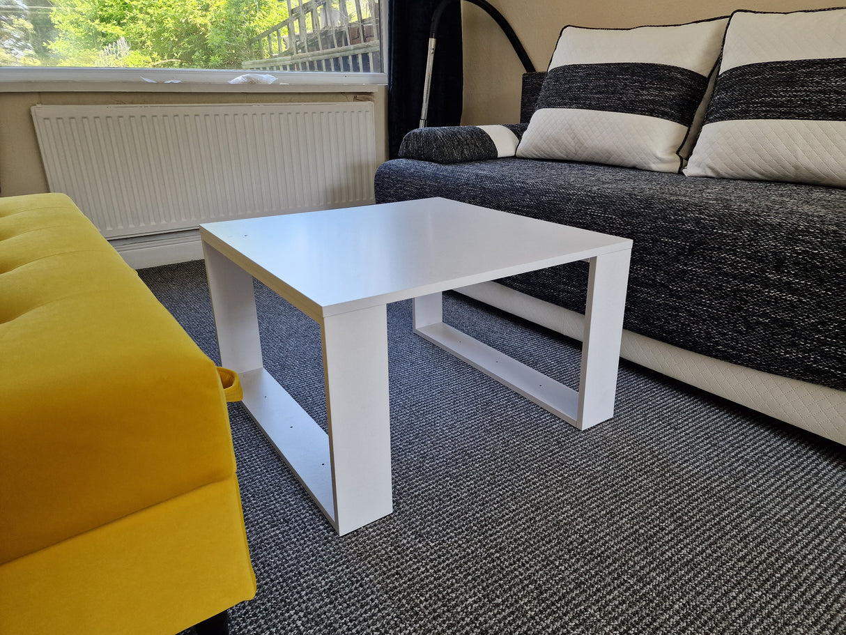 COFFEE TABLE LIVING ROOM LOFT MODERN MINI WHITE 67x67cmfunctionality easy assembly assembly instructions in the packagePerfect for the living room.its made of a double-laminated board with increased hardness, which makes the surface of the furniture more