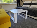 COFFEE TABLE LIVING ROOM LOFT MODERN MINI WHITE 67x67cmfunctionality easy assembly assembly instructions in the packagePerfect for the living room.its made of a double-laminated board with increased hardness, which makes the surface of the furniture more