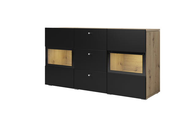 SIDEBOARD BAROS 132CM ARTISAN/BLACKDimensions Width132cm Height70cm Depth39cmSpecific information ColorationARTISAN/BLACKMaterialLaminated furniture board LED lightingIt is not included in the priceAnna Furniture