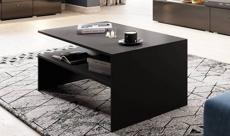 COFFEE TABLE ATHENS BLACKThis modern and sophisticated coffee table is expertly crafted and finished with a sleek black gloss. It also features a useful under-table shelf for storing magazines and remote controllers, making it a perfect addition to any st