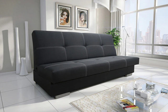 SOFA BED AXEL 195CM SAWANA 14 BLACK / SPRINGS + FOAMDimensions: (+/- 2cm) - width 195 cm- depth 91 cm- height 90 cm- 119/195 cm sleeping areaThe following were used for the production of the sofa:- a structure made of pine wood, chipboard and MDF board- t
