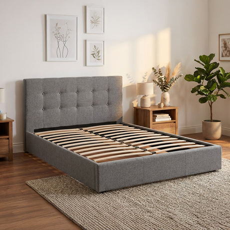 NEW!! FREE DELIVERY! Wooden slatted Bed Frame No Storage Cloud – Teddy Boucle fabric | Available in All Sizes & Any Color - Anna Furniture