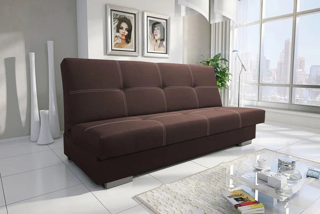 SOFA BED AXEL 195CM SAWANA 16 BROWN / SPRINGS + FOAMDimensions: (+/- 2cm) - width 195 cm- depth 91 cm- height 90 cm- 119/195 cm sleeping areaThe following were used for the production of the sofa:- a structure made of pine wood, chipboard and MDF board- t
