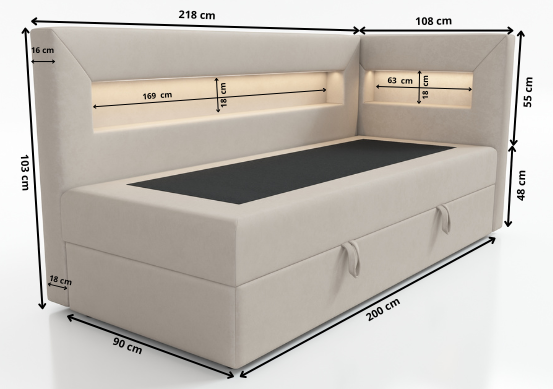 SINGLE BED ADA 90X200CM WITH LED LIGHT