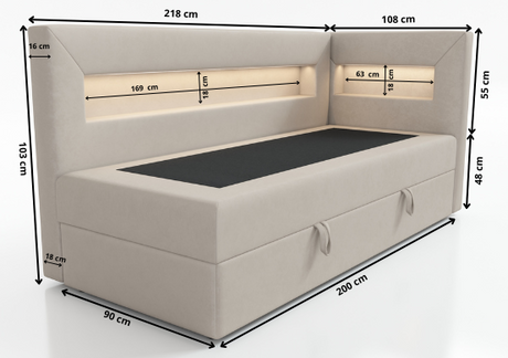 SINGLE BED ADA 90X200CM WITH LED LIGHT