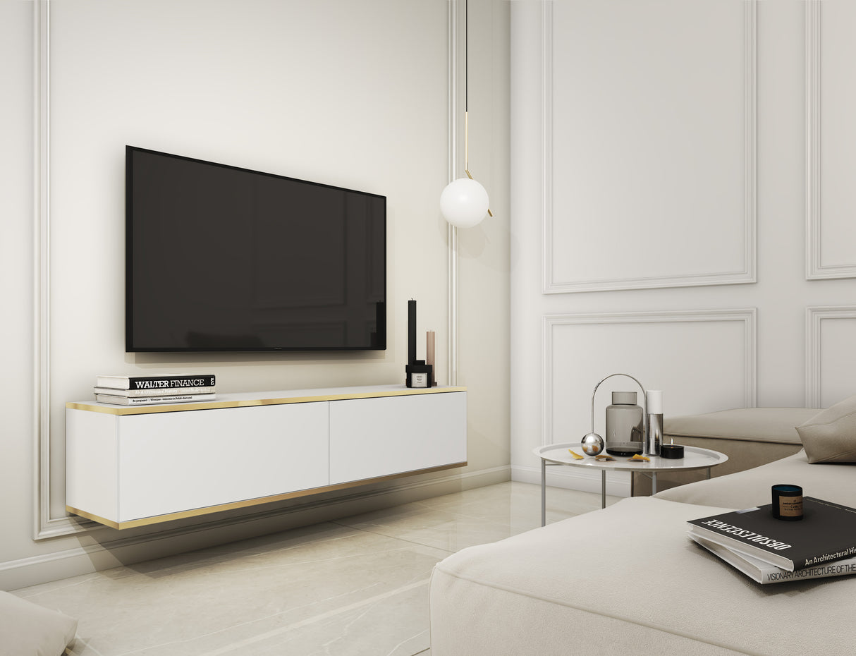 TV Stand ORO 135 whiteTV Stand ORO 135Depth: 32cmWidth: 135cmHeight: 30cmA modern tv table is a practical and elegant piece of furniture, a perfect for people who looking for functional furniture for a modern interior.The simple design guarantees easy ass