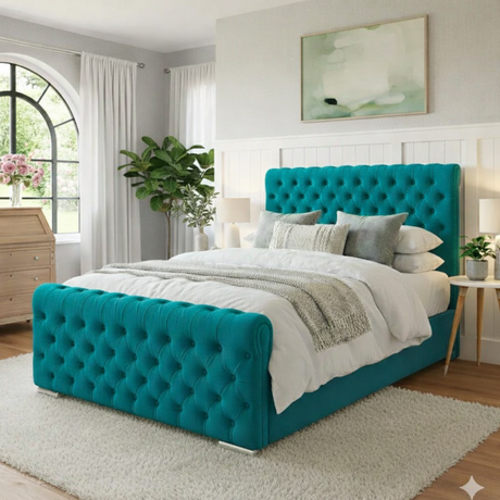 NEW!!  FREE DELIVERY! Luxury Round Chesterfield Diamond Button Tufted Velvet Ottoman Bed Frame | Available in All Sizes & Any Color - Anna Furniture