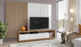 TV WALL UNIT CELINE 10 SLATWALL Wotan oak / white glossThe set consists of the following elements(width/height/depth in cm)Lamellas on the CELINE 02 panel (51/179/7)CELINE 03 wall panel (146/146/2)Lamellas on the CELINE 04 panel (55/146/7)CELINE 40 TV che