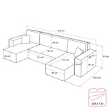 CORNER SOFA BED BERGAMO U 315CM SPRINGS + FOAMDimensions: total width: 315 cm, total height: 83 cm, total depth: 142 cm, sleeping area: 130x269 cm. Color: POSO fabric Execution: U-shaped corner, corner sofa with sleeping function, corner sofa with a beddi