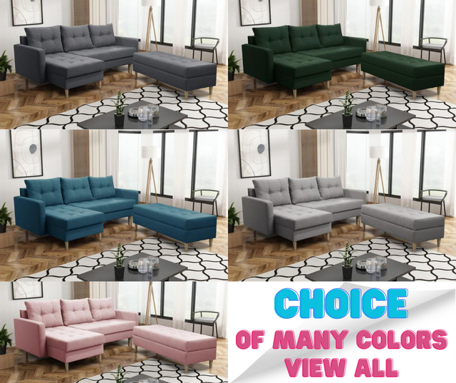 CORNER SOFA BED BRIAN 222CM + STORAGE PUFF / OTTOMAN CHOICE OF COLOR UNIVERSAL RIGHT/LEFT CORNER / BONELL SPINGS + FOAMTHIS MODEL IS UNIVERSAL WHICH MEANS YOU CAN CHOOSE CORNER SIDE DURING ASSEMBLYMADE IN MALMO FABRIC CLICK HERE3x PILLOWS INCLUDED2X STORA