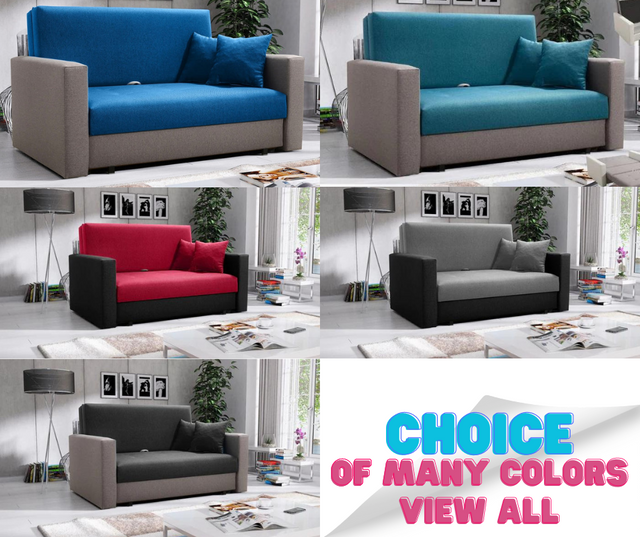 2 SEATER SOFA BED SMART II 137CM CHOICE OF COLORS / SPRINGS + FOAMDimensions :- width 137 cm- height 85 cm- depth 95 cm- area sleeping 113/195 cm(no possibility to change dimensions) +/- 3The sofa is made on a wooden skeleton, the seat uses corrugated spr