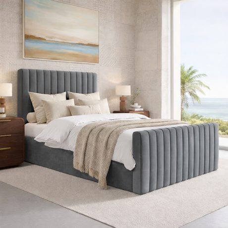 NEW!! FREE DELIVERY! Modern Tall Vertical SLIM Design Ottoman Bed Frame with Gas-Lift Storage – Available in All Sizes & Any Color - Anna Furniture