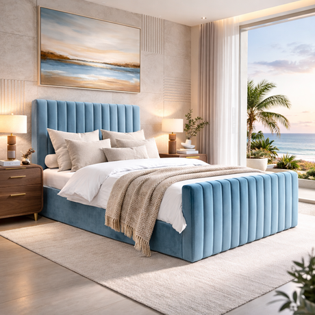 NEW!! FREE DELIVERY! Modern Tall Vertical SLIM Design Ottoman Bed Frame with Gas-Lift Storage – Available in All Sizes & Any Color - Anna Furniture