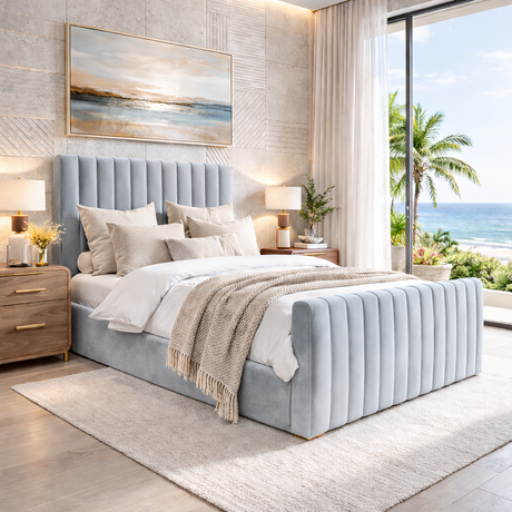 NEW!! FREE DELIVERY! Modern Tall Vertical SLIM Design Ottoman Bed Frame with Gas-Lift Storage – Available in All Sizes & Any Color - Anna Furniture