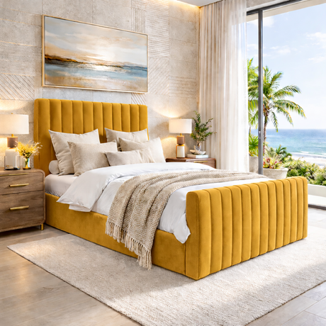 NEW!! FREE DELIVERY! Modern Tall Vertical SLIM Design Ottoman Bed Frame with Gas-Lift Storage – Available in All Sizes & Any Color - Anna Furniture