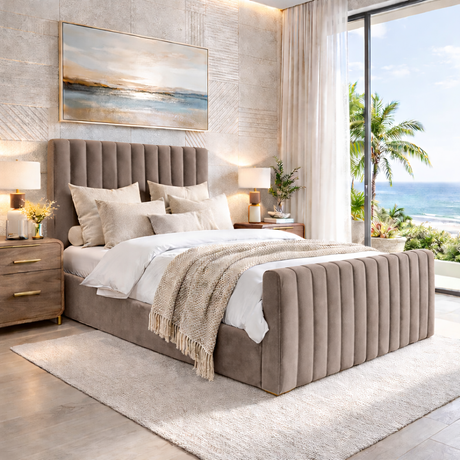 NEW!! FREE DELIVERY! Modern Tall Vertical SLIM Design Ottoman Bed Frame with Gas-Lift Storage – Available in All Sizes & Any Color - Anna Furniture