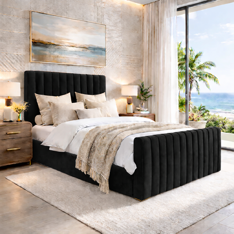 NEW!! FREE DELIVERY! Modern Tall Vertical SLIM Design Ottoman Bed Frame with Gas-Lift Storage – Available in All Sizes & Any Color - Anna Furniture