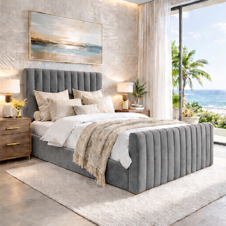 NEW!! FREE DELIVERY! Modern Tall Vertical SLIM Design Ottoman Bed Frame with Gas-Lift Storage – Available in All Sizes & Any Color - Anna Furniture